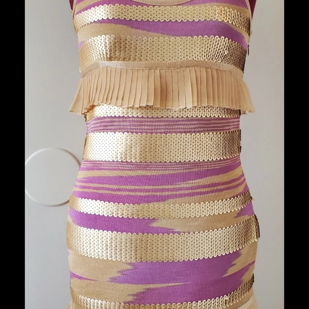 Missoni Metallic Striped Spaghetti Strap Mini Dress in Purple and Nude - Picture 2 of 3